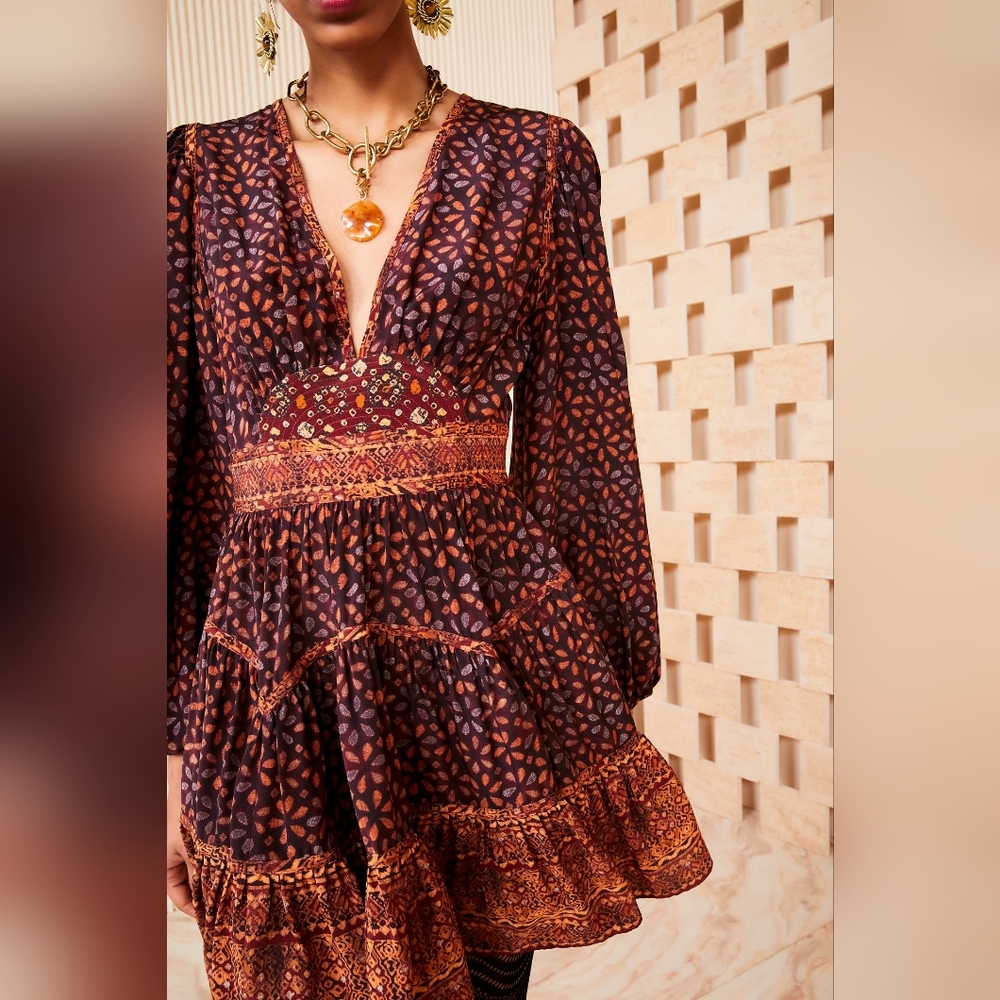 Ulla Johnson Mini Dress in Navy and Rust